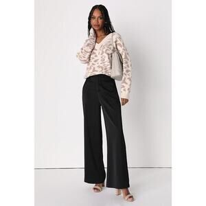 Lulus Modern Approach Black Satin Wide Leg Pants - Size L